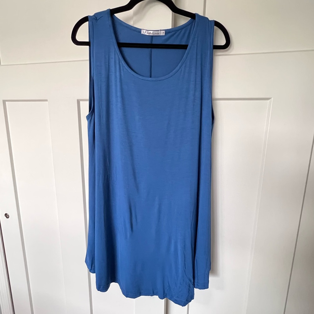 Blue Scoop Neck Tank Top Flow Swing sleeveless Dress